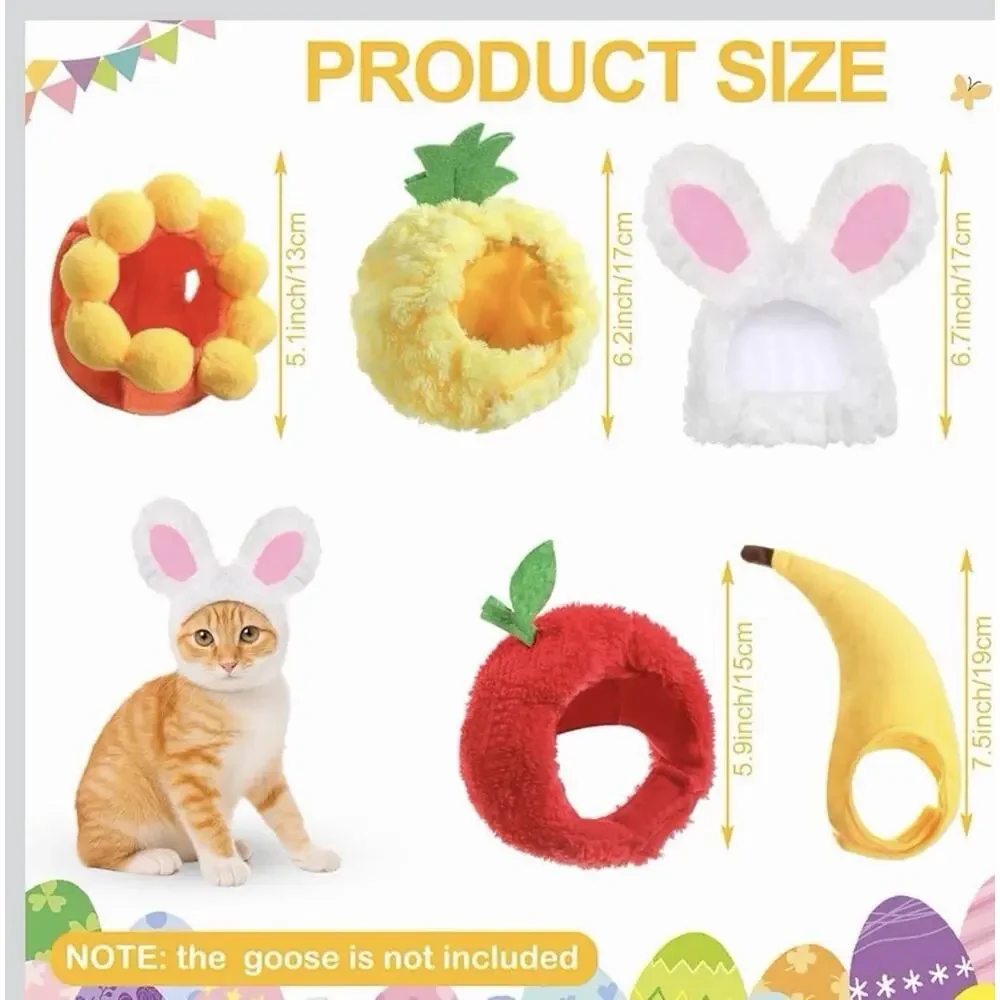 Geyoga 5 Pcs Pet - Dog - Cat Hat Costumes Fruits / Bunny New